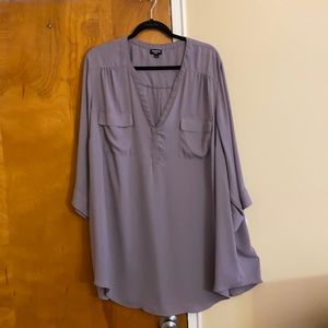 SLATE GRAY GEORGETTE PULLOVER TUNIC BLOUSE